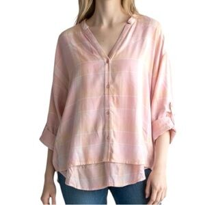 Kut From The Kloth Button up shirt Light Pink/Peach Plaid Womens XS Boxy fit NWT